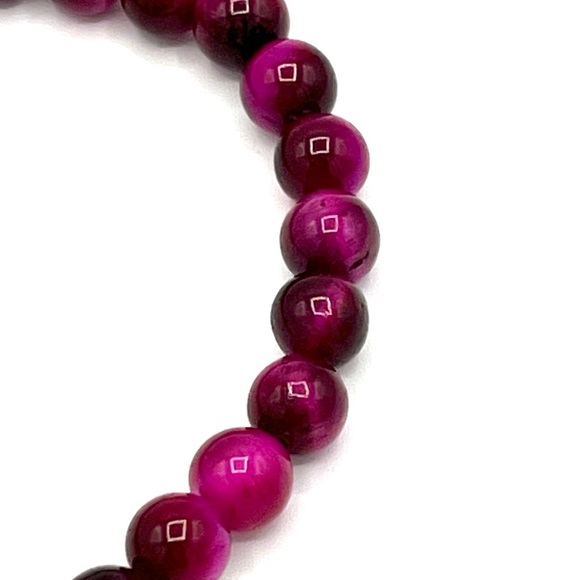 HAND CRAFTED Magenta Tiger Eye and Silver Stretch Bracelet - Picture 5 of 5